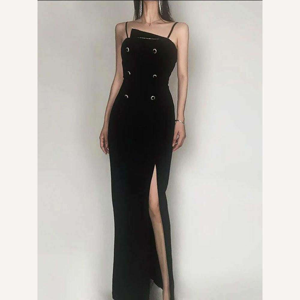 KIMLUD, DEAT Elegant Dress Slip Double Breasted High Waist Side Split Slim Solid Women's Evening Dresses 2024 Summer New Fashion 35Z440, KIMLUD Womens Clothes