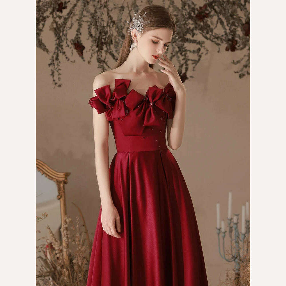 KIMLUD, DEAT Elegant Dress Strapless Pure Color Bowknot Pearl High Waist Lace-up Women's Evening Dresses 2024 Spring New Fashion 35Z24, KIMLUD Womens Clothes