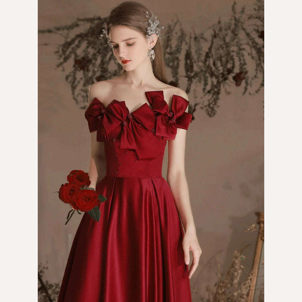 KIMLUD, DEAT Elegant Dress Strapless Pure Color Bowknot Pearl High Waist Lace-up Women's Evening Dresses 2024 Spring New Fashion 35Z24, KIMLUD Womens Clothes
