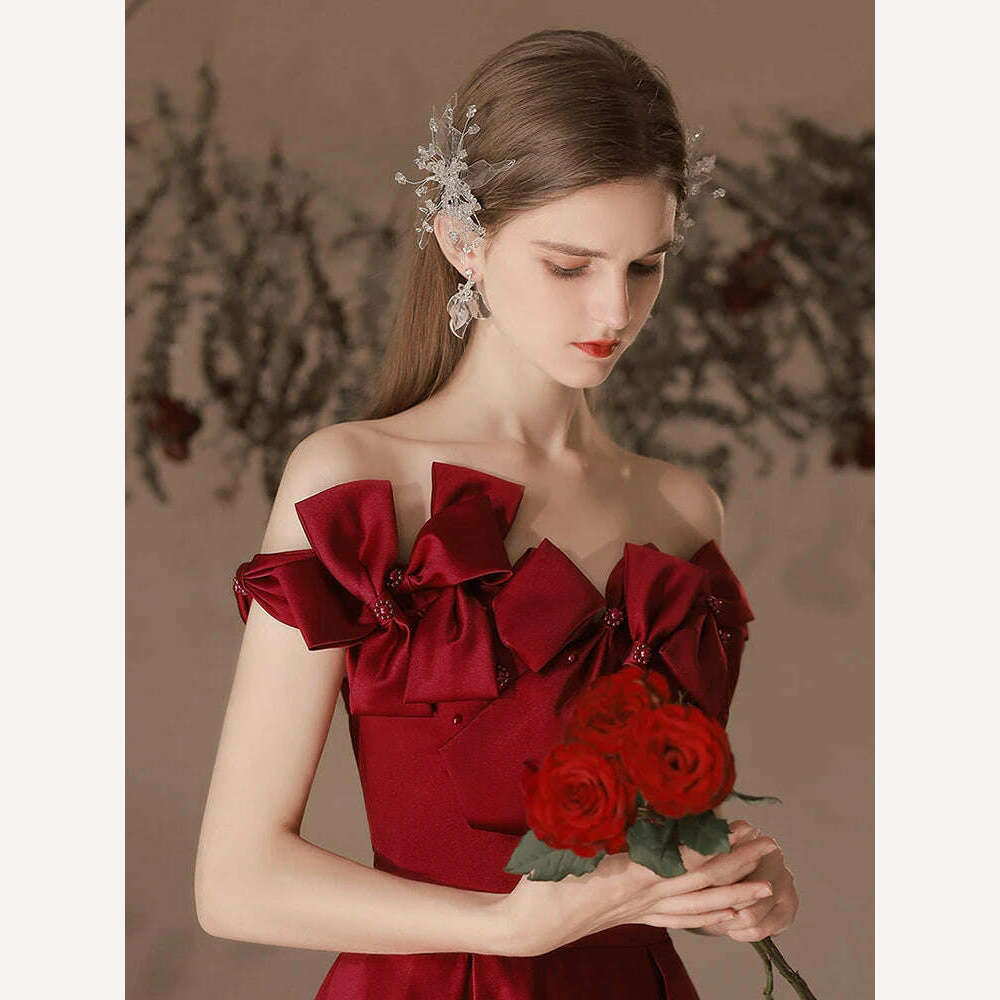 KIMLUD, DEAT Elegant Dress Strapless Pure Color Bowknot Pearl High Waist Lace-up Women's Evening Dresses 2024 Spring New Fashion 35Z24, KIMLUD Womens Clothes