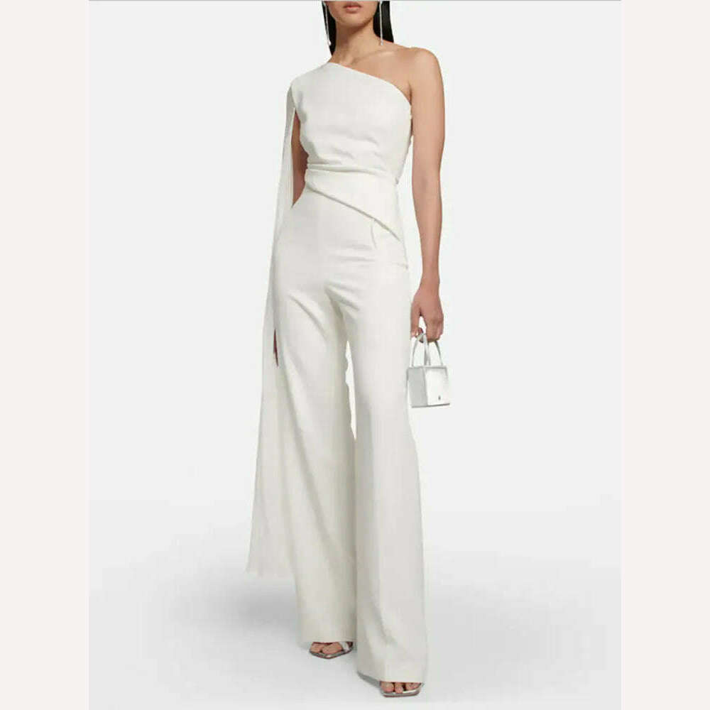 KIMLUD, DEAT Elegant Jumpsuit Diagonal Collar High Waist Wide Leg Women Customized Evening Playsuit 2024 Spring New Fashion 13DB3623, White / .3XL, KIMLUD APPAREL - Womens Clothes