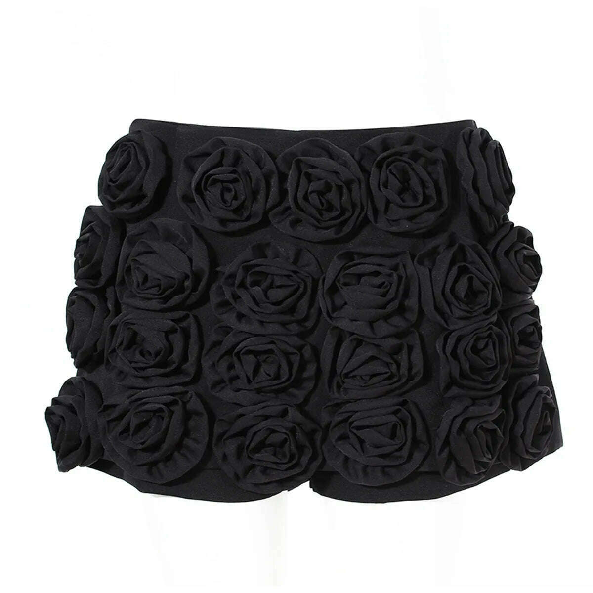 KIMLUD, DEAT Fashion Three-dimensional Rose Flower Decoration Women's Shorts Mid Waist Red Mini Shorts Skirts Summer 2024 New 7AB3821, Black / S, KIMLUD APPAREL - Womens Clothes