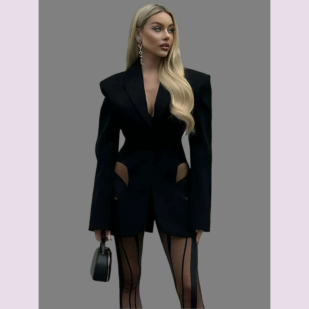 KIMLUD, DEAT Fashion Women Blazer Notched Collar Full Sleeve Hidden Breasted Lace Patchwork Waist Black Jacket Autumn 2024 New 17A8211, KIMLUD Womens Clothes