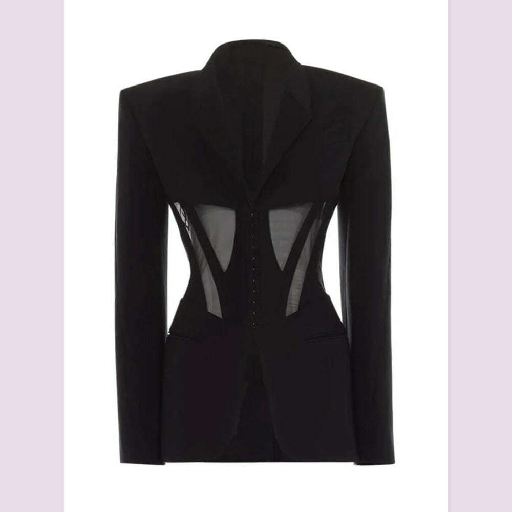 KIMLUD, DEAT Fashion Women Blazer Notched Collar Full Sleeve Hidden Breasted Lace Patchwork Waist Black Jacket Autumn 2024 New 17A8211, KIMLUD Womens Clothes