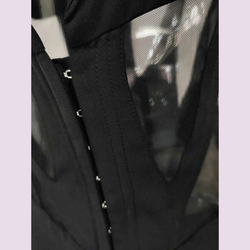 KIMLUD, DEAT Fashion Women Blazer Notched Collar Full Sleeve Hidden Breasted Lace Patchwork Waist Black Jacket Autumn 2024 New 17A8211, KIMLUD Womens Clothes