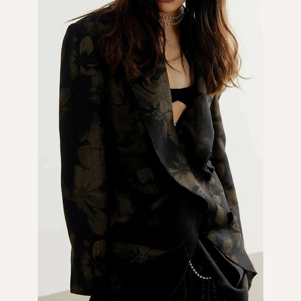 KIMLUD, DEAT Fashion Women Blazer Notched Collar Long Sleeve Hidden Breasted Print Asymmetric Ruffle Suit Jacket Summer 2023 New 17A7183, KIMLUD Womens Clothes