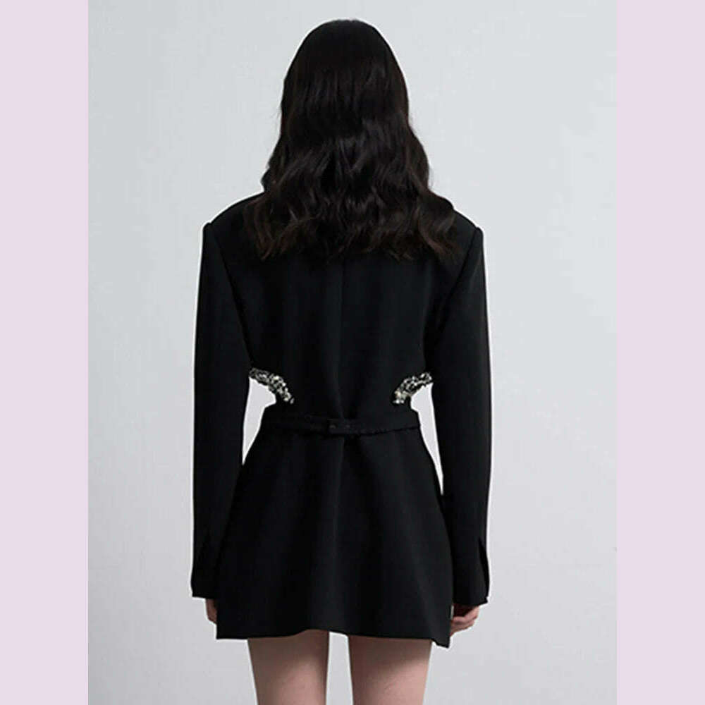 DEAT Fashion Women&#39;s Blazer Notched Collar Hidden Breasted Long Sleeve Hollow Out Spliced Crystal Suit summer 2023 New 17A7109 - KIMLUD