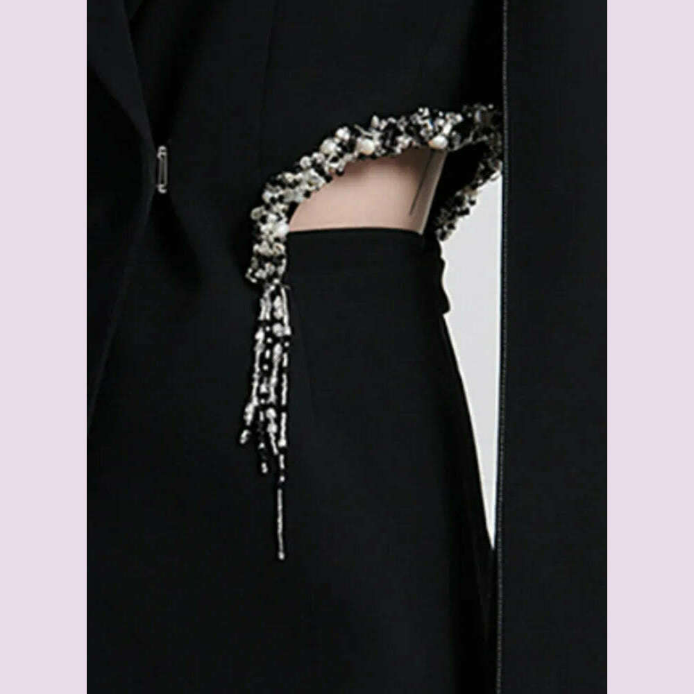 DEAT Fashion Women&#39;s Blazer Notched Collar Hidden Breasted Long Sleeve Hollow Out Spliced Crystal Suit summer 2023 New 17A7109 - KIMLUD