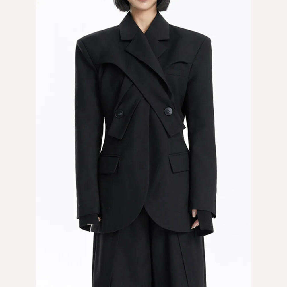 KIMLUD, DEAT Fashion Women's Blazer Deconstruction Cross Necked Double Breasted Wait Long Sleeve Suit Jackets Autumn 2024 New 7AB1277, black / S, KIMLUD Women's Clothes