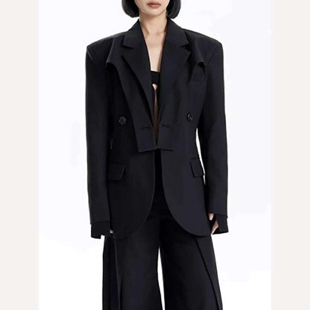KIMLUD, DEAT Fashion Women's Blazer Deconstruction Cross Necked Double Breasted Wait Long Sleeve Suit Jackets Autumn 2024 New 7AB1277, KIMLUD Women's Clothes