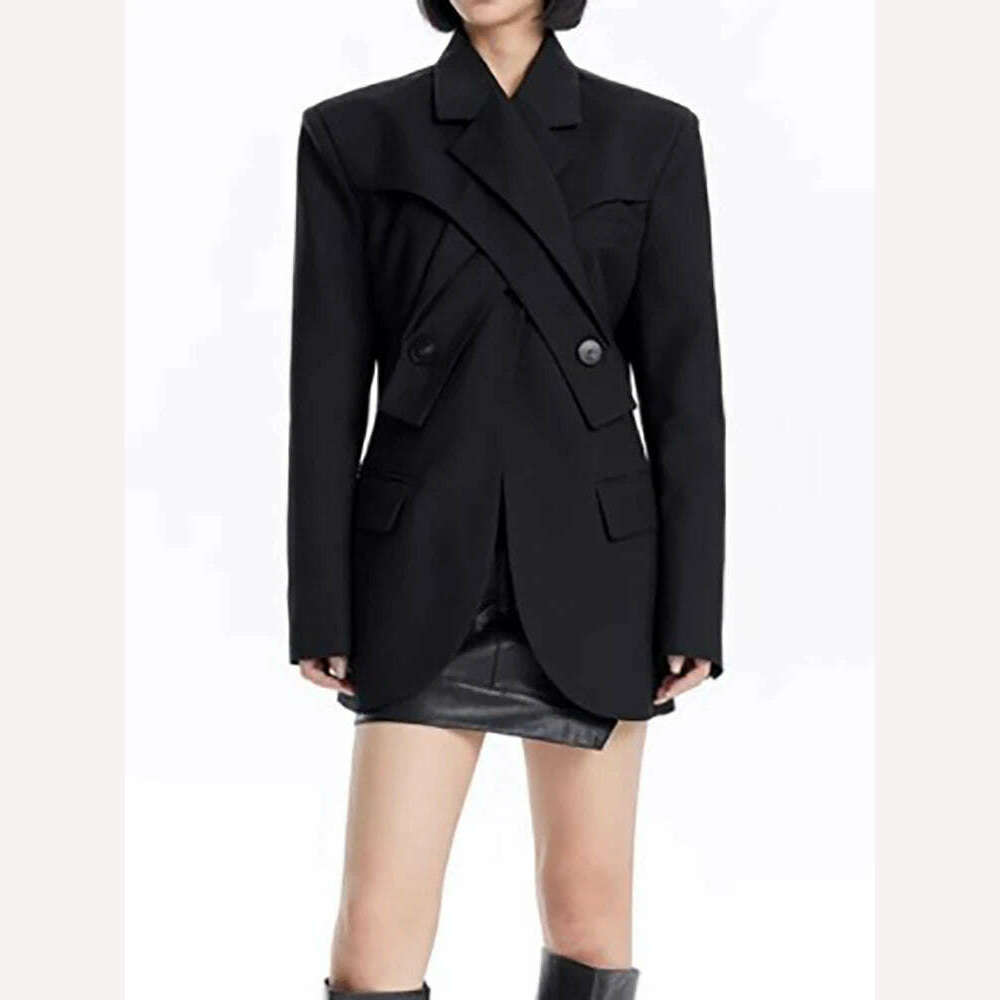 KIMLUD, DEAT Fashion Women's Blazer Deconstruction Cross Necked Double Breasted Wait Long Sleeve Suit Jackets Autumn 2024 New 7AB1277, KIMLUD Womens Clothes