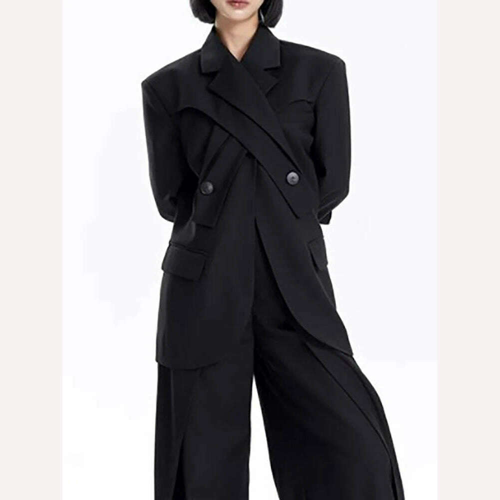 KIMLUD, DEAT Fashion Women's Blazer Deconstruction Cross Necked Double Breasted Wait Long Sleeve Suit Jackets Autumn 2024 New 7AB1277, KIMLUD Women's Clothes