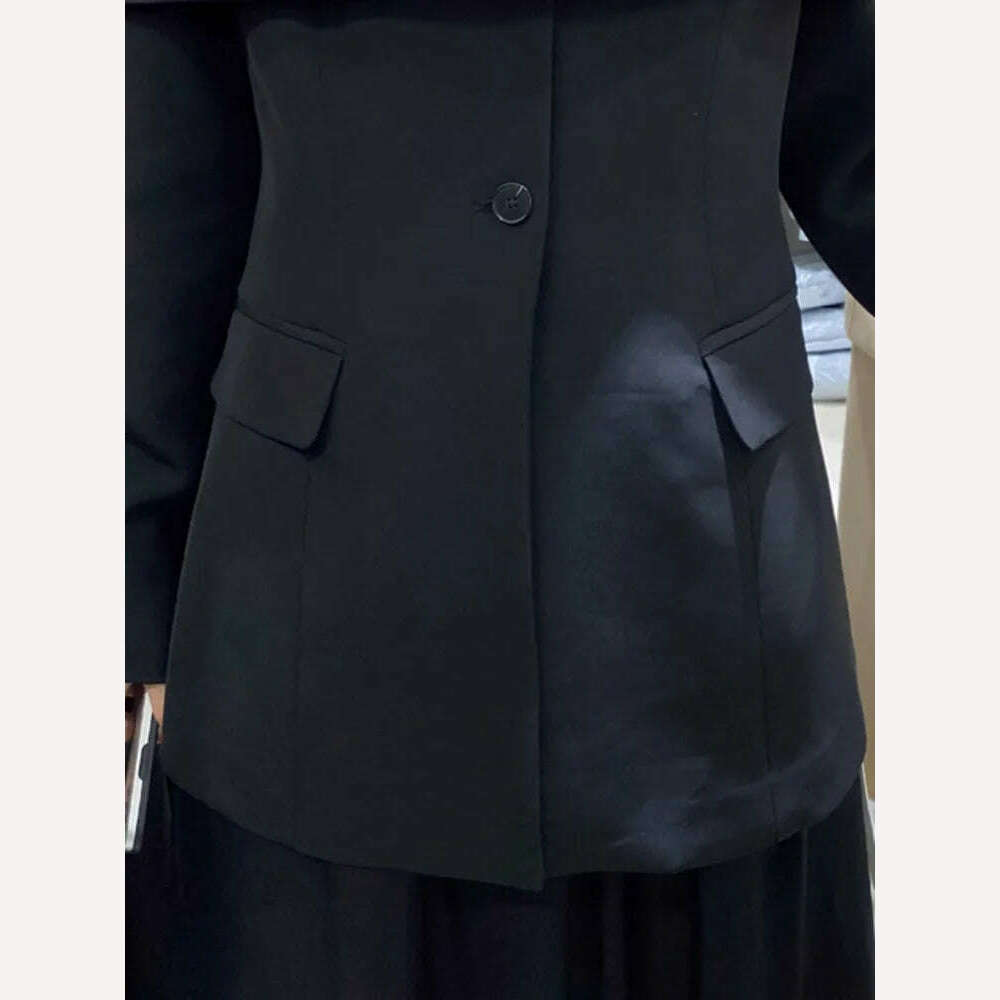 KIMLUD, DEAT Fashion Women's Blazer New Slash Neck Slim Single Breasted Off Shoulder Long Sleeve Black Suit Jackets Autumn 2023 17A822H, KIMLUD Womens Clothes