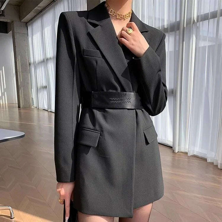 KIMLUD, DEAT Fashion Women's Blazer Notched Collar Single Button Elastic Sashes Long Sleeve Khaki Suit Jackets Spring 2024 New CPDB047, KIMLUD Women's Clothes