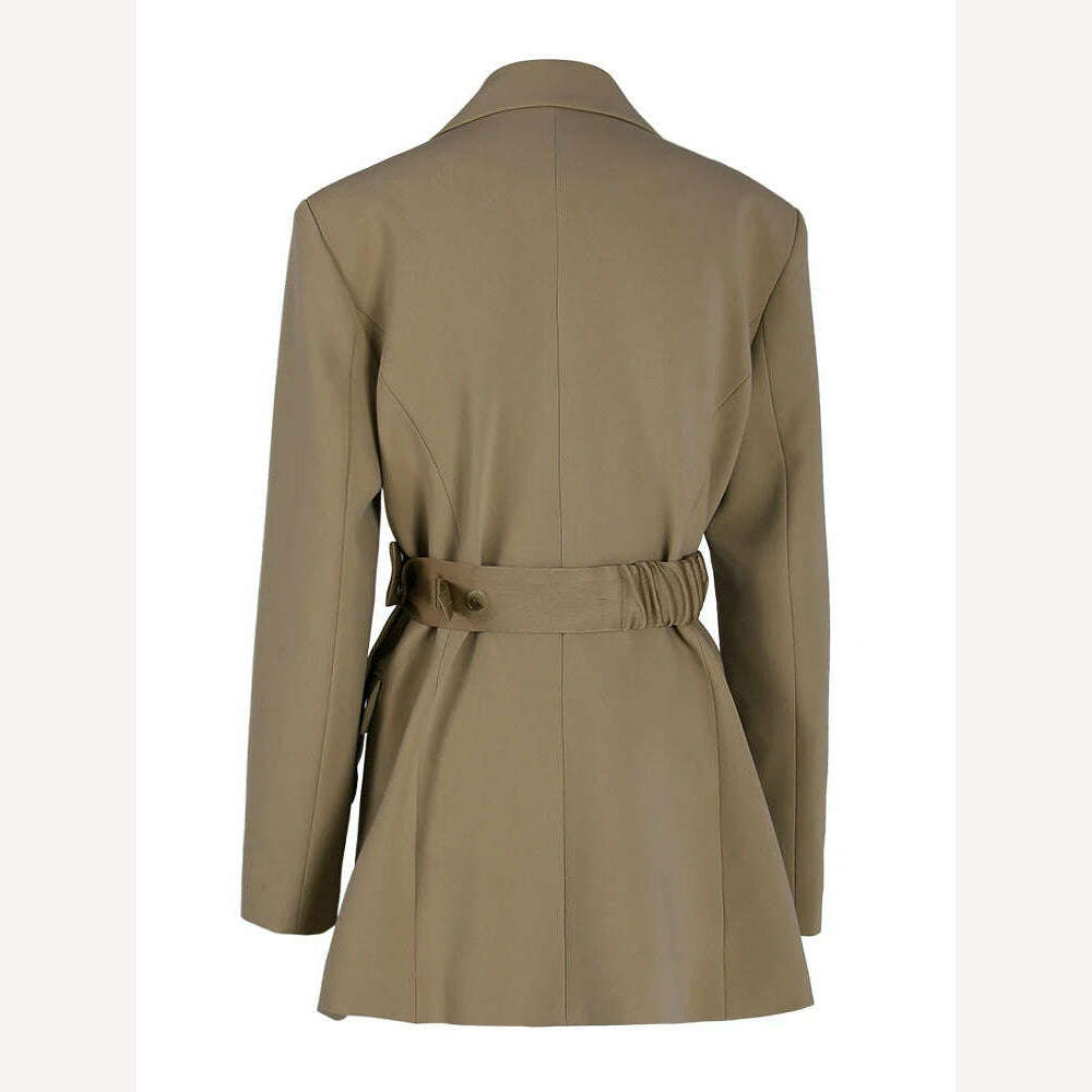 KIMLUD, DEAT Fashion Women's Blazer Notched Collar Single Button Elastic Sashes Long Sleeve Khaki Suit Jackets Spring 2024 New CPDB047, KIMLUD Womens Clothes