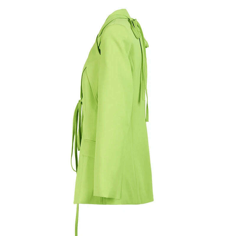 DEAT Fashion Women's Blazer Notched Lace-up Slim Pockets Patchwork Deconstruction Green Suit Jackets Autumn 2024 New Tide CP1984 - KIMLUD