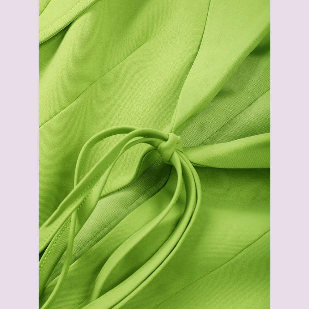 DEAT Fashion Women's Blazer Notched Lace-up Slim Pockets Patchwork Deconstruction Green Suit Jackets Autumn 2024 New Tide CP1984 - KIMLUD
