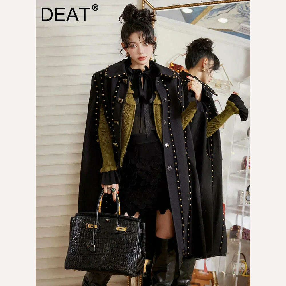 KIMLUD, DEAT Fashion Women's Cloak Jackets Antique Copper Rivet Turn-down Collar Sleeve Single Breasted Spring 2024 New Tide 7AB3243, KIMLUD Womens Clothes