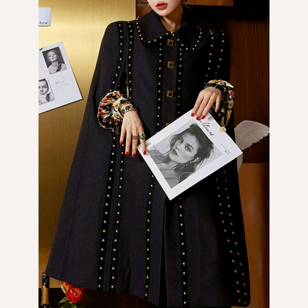 KIMLUD, DEAT Fashion Women's Cloak Jackets Antique Copper Rivet Turn-down Collar Sleeve Single Breasted Spring 2024 New Tide 7AB3243, KIMLUD Womens Clothes