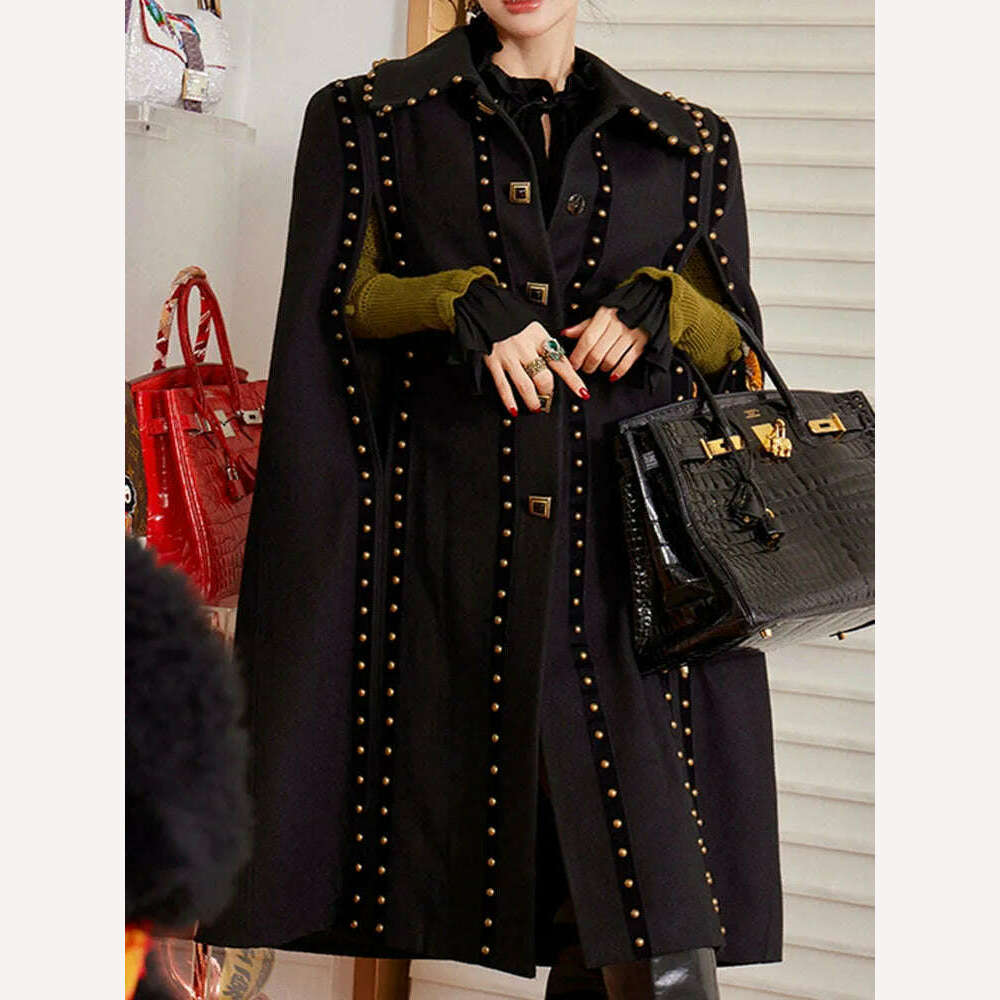 KIMLUD, DEAT Fashion Women's Cloak Jackets Antique Copper Rivet Turn-down Collar Sleeve Single Breasted Spring 2024 New Tide 7AB3243, KIMLUD Womens Clothes