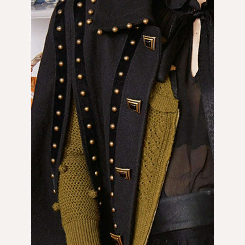 KIMLUD, DEAT Fashion Women's Cloak Jackets Antique Copper Rivet Turn-down Collar Sleeve Single Breasted Spring 2024 New Tide 7AB3243, KIMLUD Womens Clothes