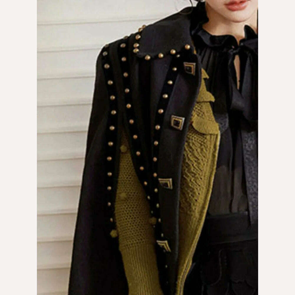 KIMLUD, DEAT Fashion Women's Cloak Jackets Antique Copper Rivet Turn-down Collar Sleeve Single Breasted Spring 2024 New Tide 7AB3243, KIMLUD Womens Clothes