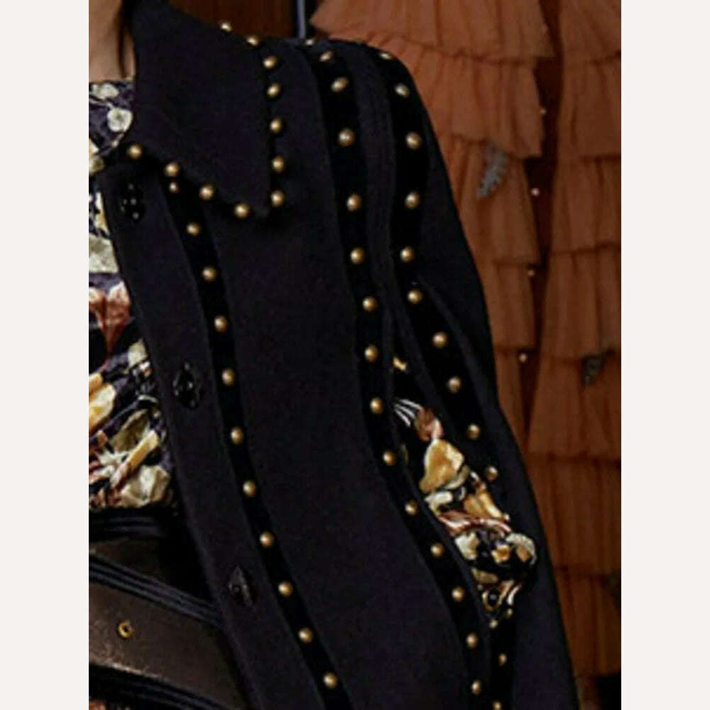 KIMLUD, DEAT Fashion Women's Cloak Jackets Antique Copper Rivet Turn-down Collar Sleeve Single Breasted Spring 2024 New Tide 7AB3243, KIMLUD Womens Clothes