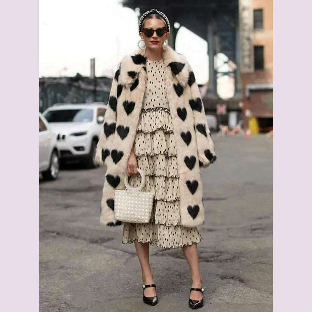 KIMLUD, DEAT Fashion Women's Faux Fur Coat Lapel Loose Long Sleeve Plush Black Love Thick Warm White Overcoat Winter 2022 New 7AB2449, KIMLUD Womens Clothes
