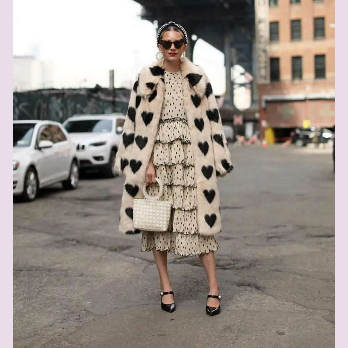 KIMLUD, DEAT Fashion Women's Faux Fur Coat Lapel Loose Long Sleeve Plush Black Love Thick Warm White Overcoat Winter 2022 New 7AB2449, KIMLUD Womens Clothes
