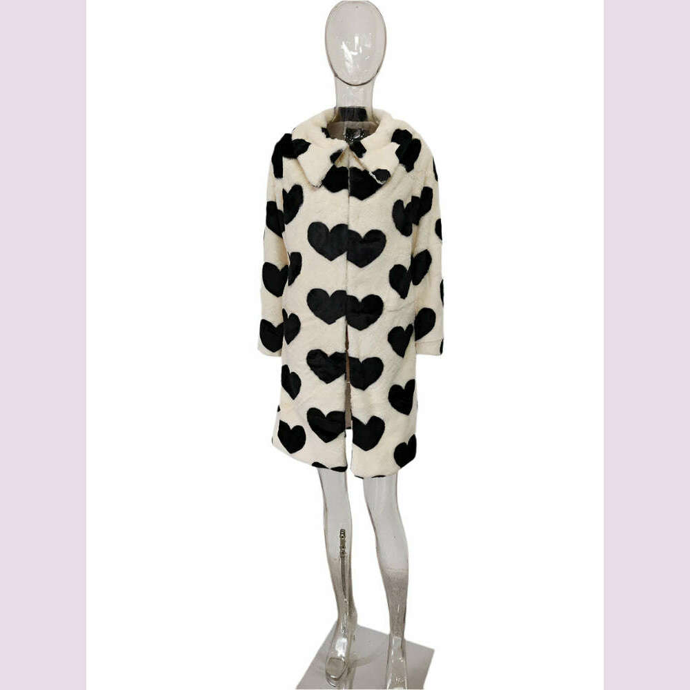KIMLUD, DEAT Fashion Women's Faux Fur Coat Lapel Loose Long Sleeve Plush Black Love Thick Warm White Overcoat Winter 2022 New 7AB2449, Rabbit Hair Heart / S, KIMLUD APPAREL - Womens Clothes
