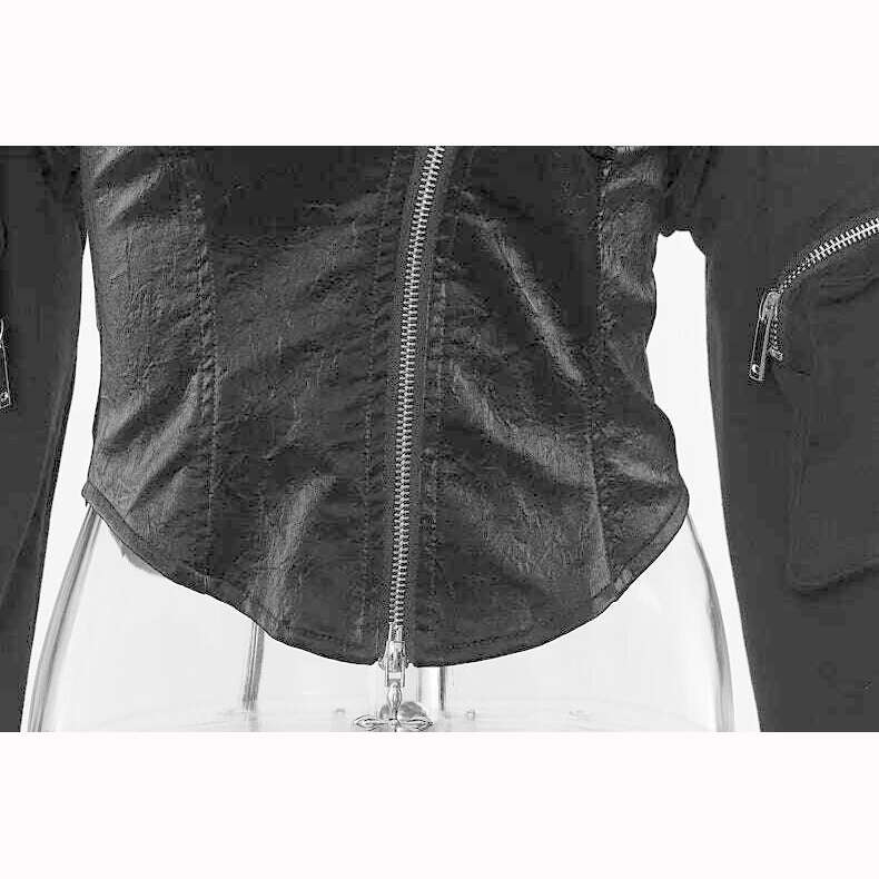 DEAT Fashion Women's Jackets Irregular Lapel Zipper Backless Pu Leather Spliced Slim Lace-up Coats Autumn 2023 New Tide 7AB1815, KIMLUD Women's Clothes