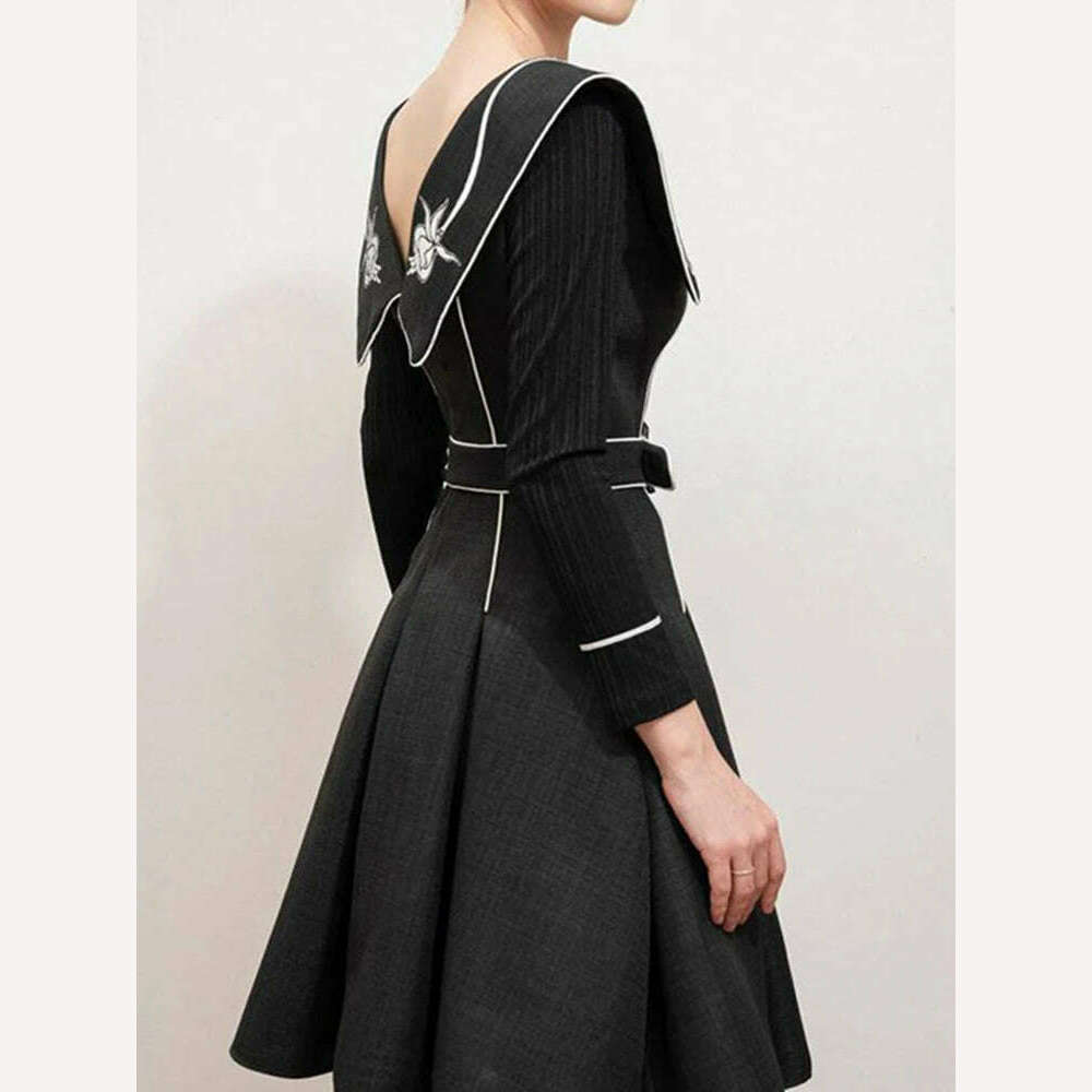 KIMLUD, DEAT Round Collar Print Women Dress Belt A Line High Waist Short Style A Line Elegant Evening Party Clothing New 2024 15KB3632, KIMLUD Womens Clothes