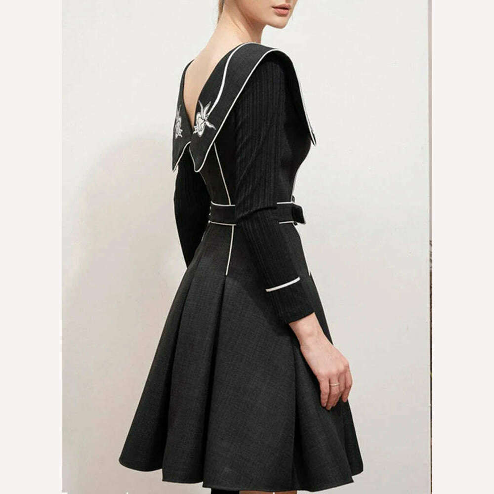 KIMLUD, DEAT Round Collar Print Women Dress Belt A Line High Waist Short Style A Line Elegant Evening Party Clothing New 2024 15KB3632, KIMLUD Womens Clothes