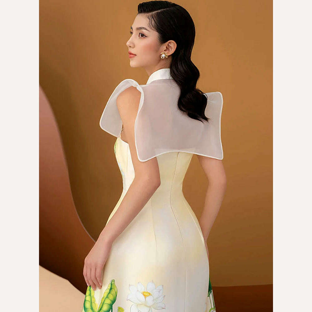 DEAT Strapless Dress Spliced Design Printed Flowers Design Waist A-line Women's Party Dress 2024 Spring New Fashion 13DB4000 - KIMLUD