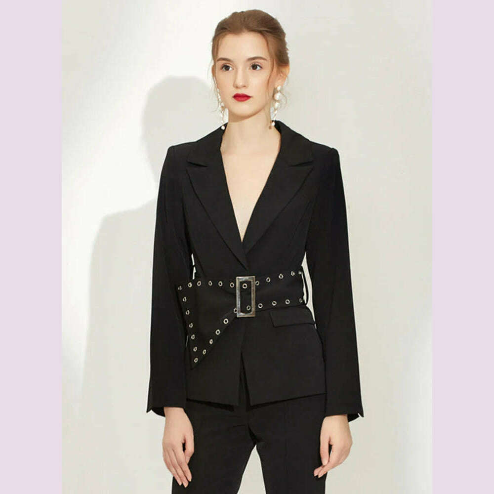 KIMLUD, DEAT Women 2024 Autumn 2 Piece Pants Set Long Sleeve Spliced Lapel Tops Office Lady Pants Female Solid Suits New Models 15C479, KIMLUD Womens Clothes