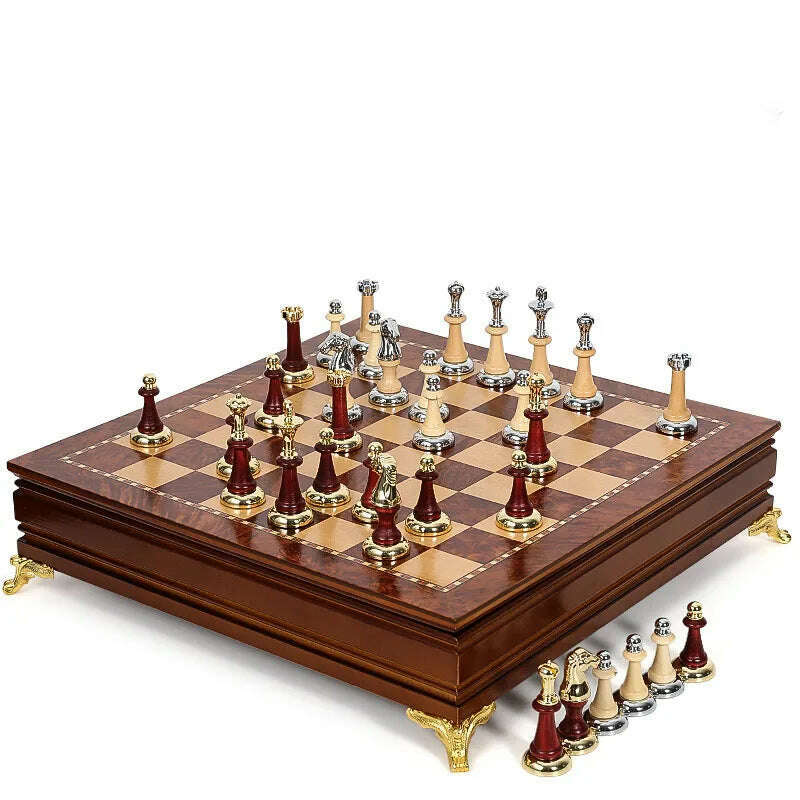 KIMLUD, Deluxe Classic Chess Set Wooden Chessboard Metal Imitation Jade Chess Pieces, KIMLUD Womens Clothes