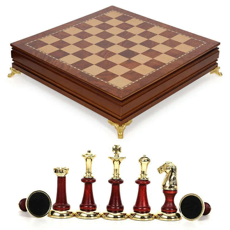 KIMLUD, Deluxe Classic Chess Set Wooden Chessboard Metal Imitation Jade Chess Pieces, KIMLUD Womens Clothes