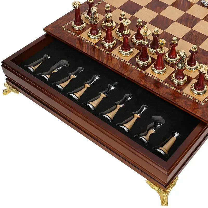 KIMLUD, Deluxe Classic Chess Set Wooden Chessboard Metal Imitation Jade Chess Pieces, KIMLUD Womens Clothes