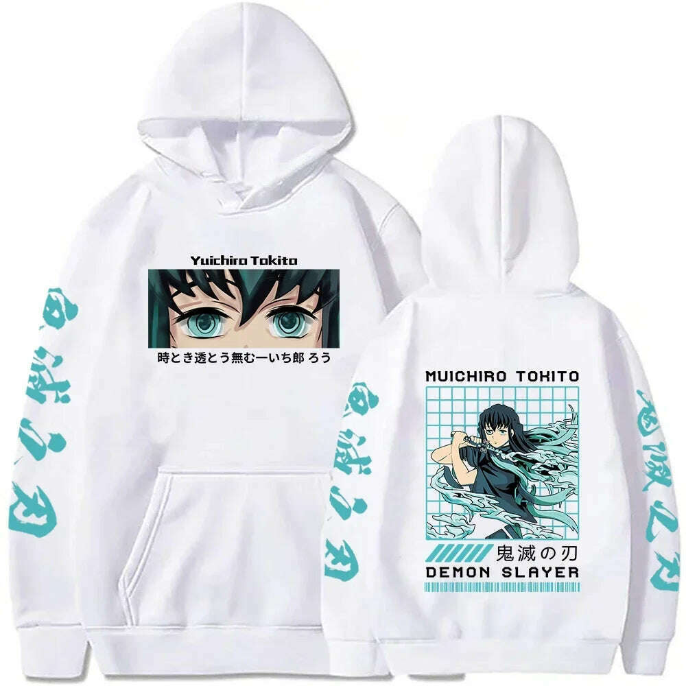 KIMLUD, Demon Slayer Japan Anime Men Women Hoodie Harajuku Muichiro Tokito Graphic Print Plus Size Sweatshirt Streetwear Female Pullover, WHITE / L, KIMLUD APPAREL - Womens Clothes