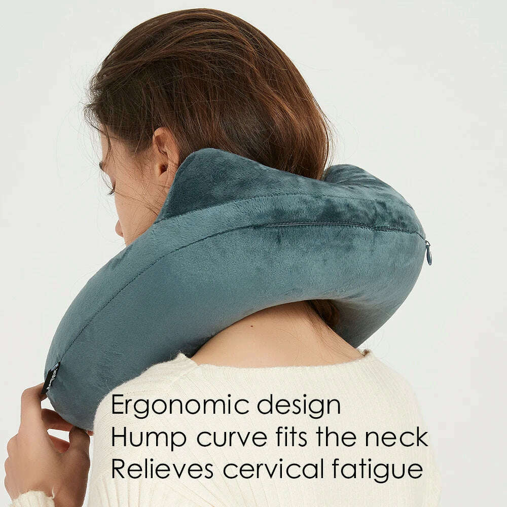 KIMLUD, DENOR Press-inflatable neck U-shaped pillow soft and comfortable crystal velvet ergonomic cervical pillow portable travel pillow, KIMLUD Womens Clothes