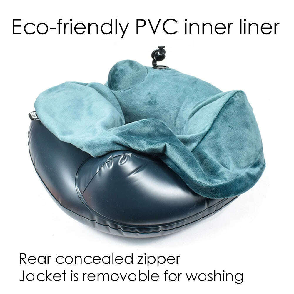 KIMLUD, DENOR Press-inflatable neck U-shaped pillow soft and comfortable crystal velvet ergonomic cervical pillow portable travel pillow, KIMLUD Womens Clothes