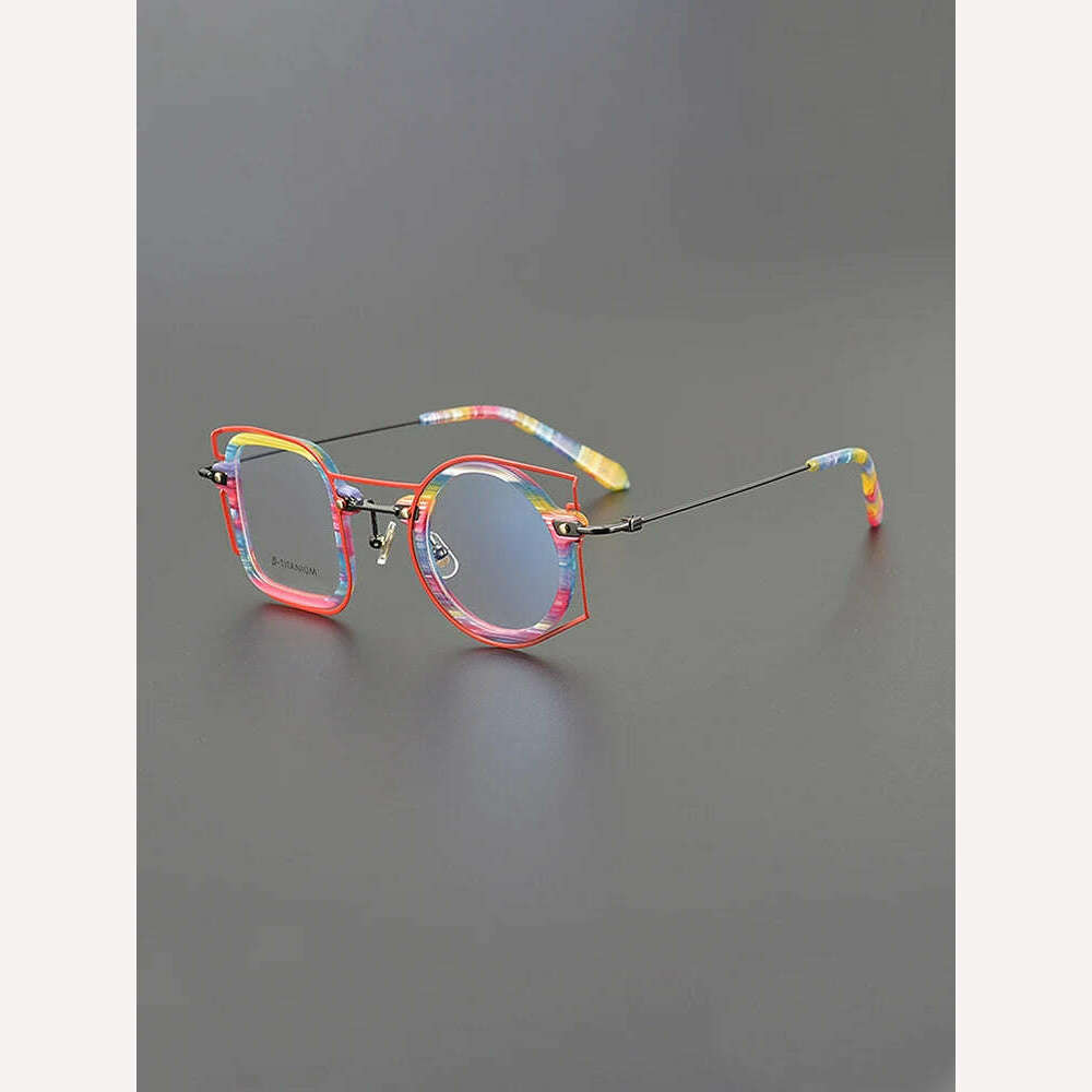 KIMLUD, Designer square frame personality niche glasses frame round retro fashion spell multicolor optics prescription myopia glasses, C6, KIMLUD Women's Clothes