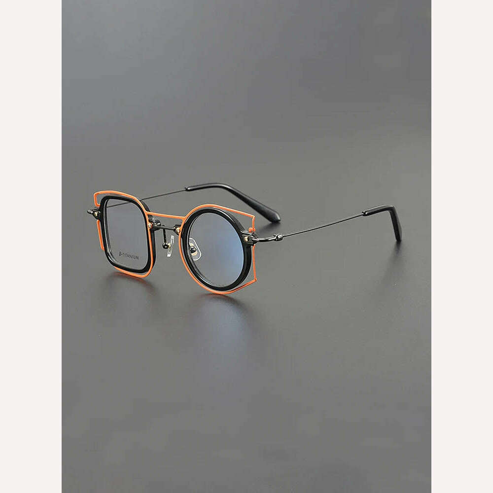 KIMLUD, Designer square frame personality niche glasses frame round retro fashion spell multicolor optics prescription myopia glasses, C1, KIMLUD Womens Clothes