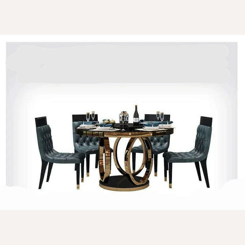 KIMLUD, designer unique new stainless steel golden dining room set with marble table and 6 leather chairs mesa de jantar muebles comedor, KIMLUD Women's Clothes