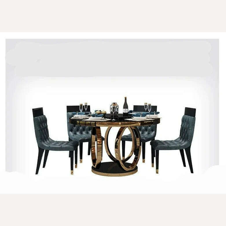 KIMLUD, designer unique new stainless steel golden dining room set with marble table and 6 leather chairs mesa de jantar muebles comedor, KIMLUD Womens Clothes