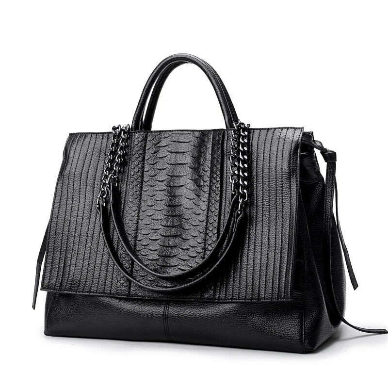 KIMLUD, Designer Women's Handbag Luxury Crocodile Pattern Handbag Chain Women's Shoulder Bag Black Business Tote Bag, Black, KIMLUD Womens Clothes