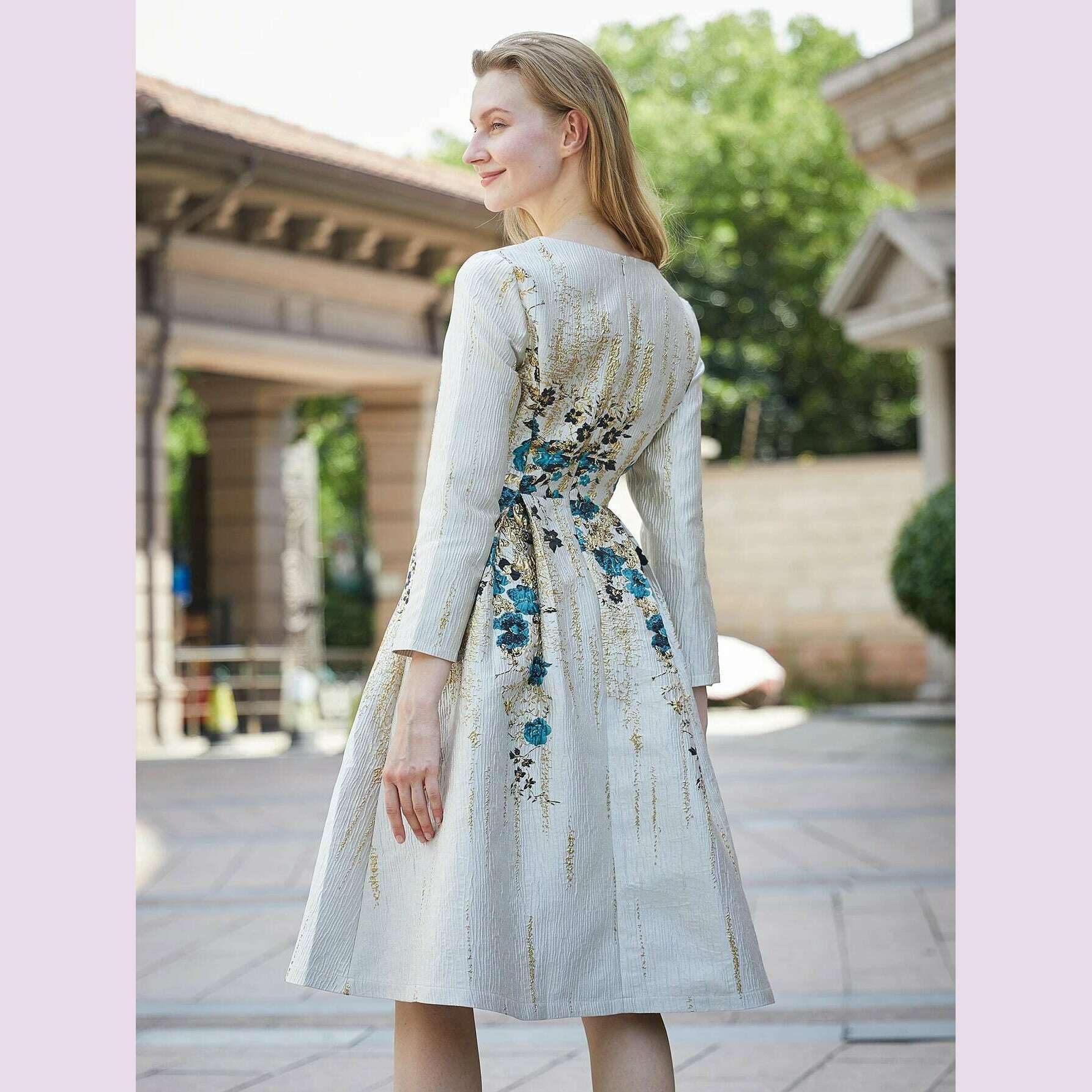 KIMLUD, DEVCHATA Elegant Women Jacquard Dress New Arrival Floral Party Clothing Fashion Summer Evening Mid-Calf Ball Gown Vestido, KIMLUD Womens Clothes