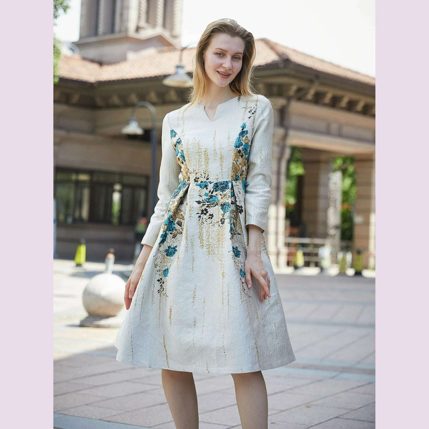 KIMLUD, DEVCHATA Elegant Women Jacquard Dress New Arrival Floral Party Clothing Fashion Summer Evening Mid-Calf Ball Gown Vestido, KIMLUD Womens Clothes