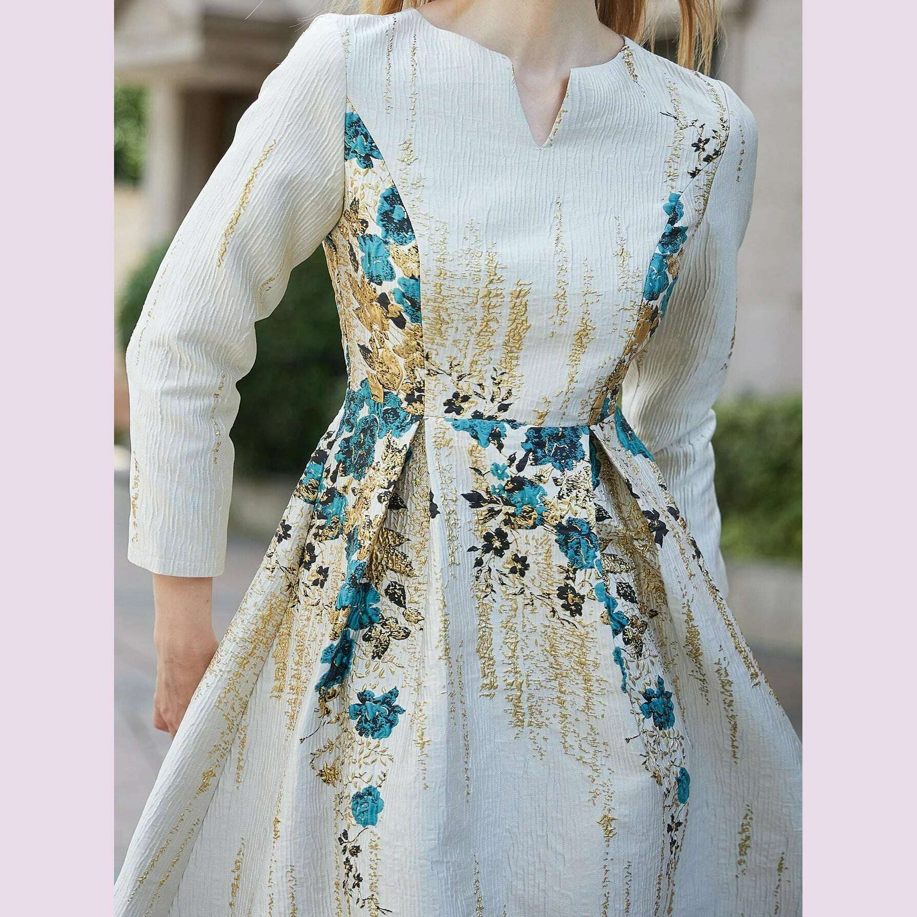 KIMLUD, DEVCHATA Elegant Women Jacquard Dress New Arrival Floral Party Clothing Fashion Summer Evening Mid-Calf Ball Gown Vestido, KIMLUD Womens Clothes