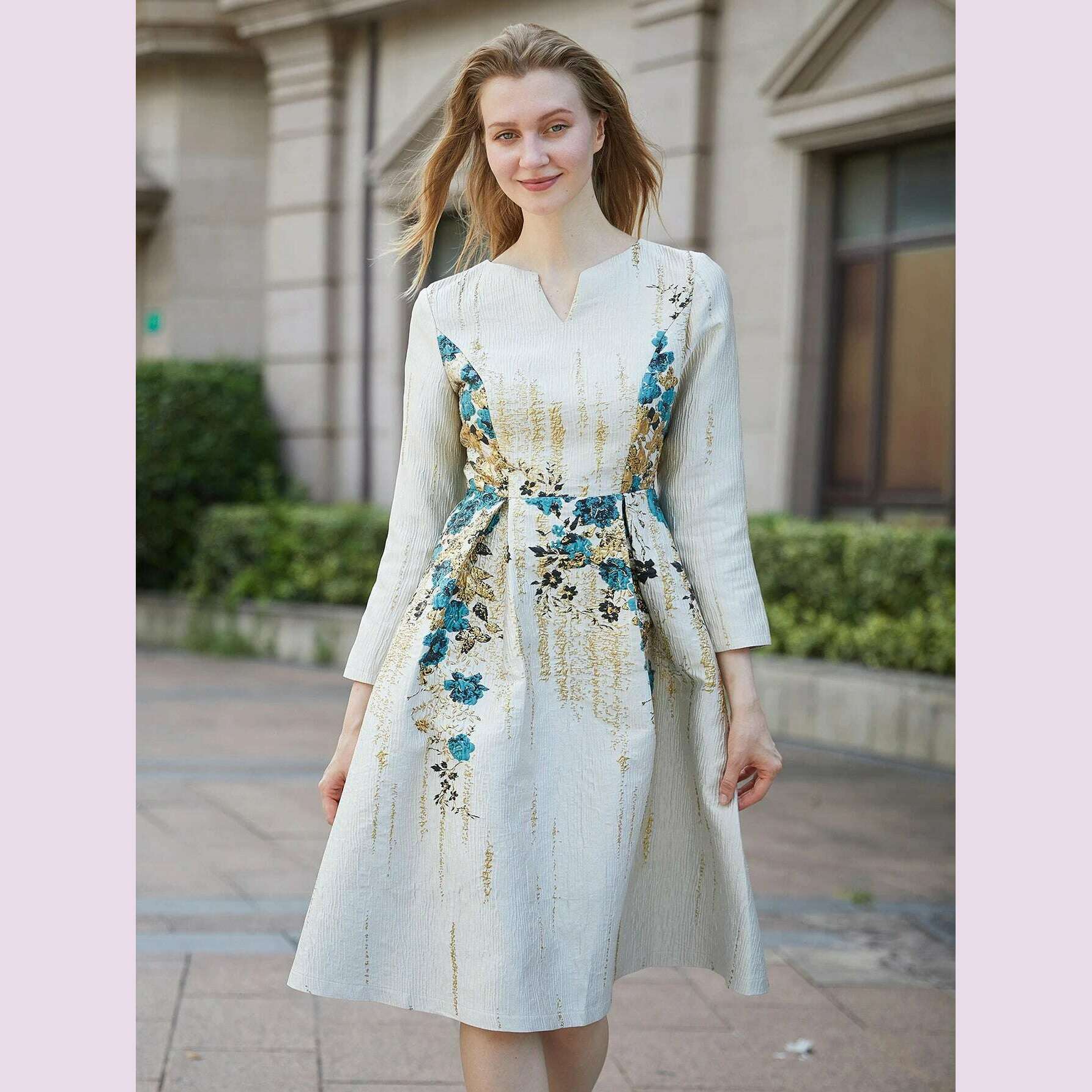 KIMLUD, DEVCHATA Elegant Women Jacquard Dress New Arrival Floral Party Clothing Fashion Summer Evening Mid-Calf Ball Gown Vestido, KIMLUD Womens Clothes